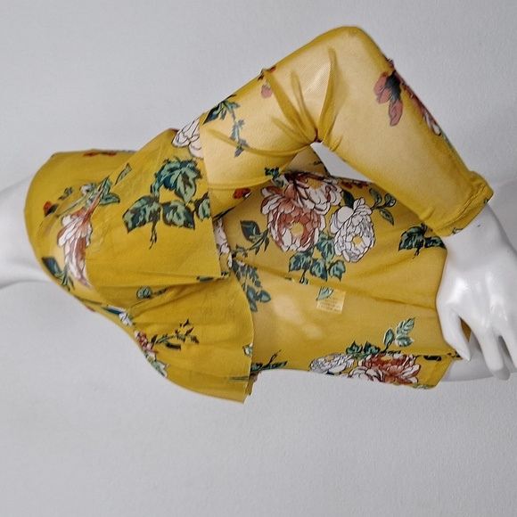 Haute Monde (NEW) Floral Bohemian Hippie Boho Mesh Ruffle Sheer Blouse Size S - Picture 5 of 8